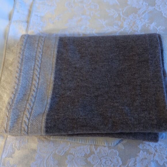 SCARF . Soft 3 colors - light lavender, tan, cream w imperfections 75" L X 24" W - Picture 13 of 13